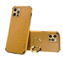 Load image into Gallery viewer, Crocodile PU Leather Finger Holder iPhone Case, Yellow