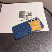 Load image into Gallery viewer, Crocodile iPhone Card Slot Cover, Back View Blue With Card