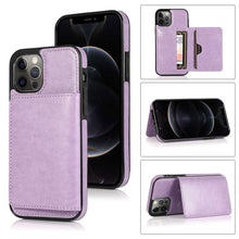 Load image into Gallery viewer, Leather Magnetic Card iPhone Case, Purple Overall View
