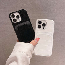 Load image into Gallery viewer, Crocodile iPhone Card Slot Cover, Back View Black &amp; White