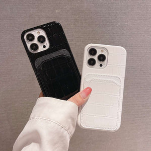 Crocodile iPhone Card Slot Cover, Back View Black & White