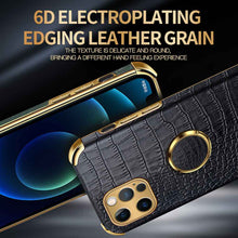 Load image into Gallery viewer, Crocodile PU Leather Finger Holder iPhone Case, Black Side View