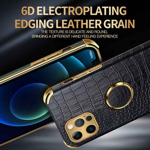 Crocodile PU Leather Finger Holder iPhone Case, Black Side View