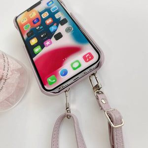 Apple iPhone Case Litchi Pattern With Lanyard Wallet Cover