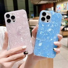 Load image into Gallery viewer, Glitter Shell iPhone Case, Blue &amp; Pink Back View