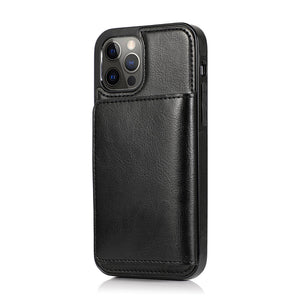Leather Magnetic Card iPhone Case, Black