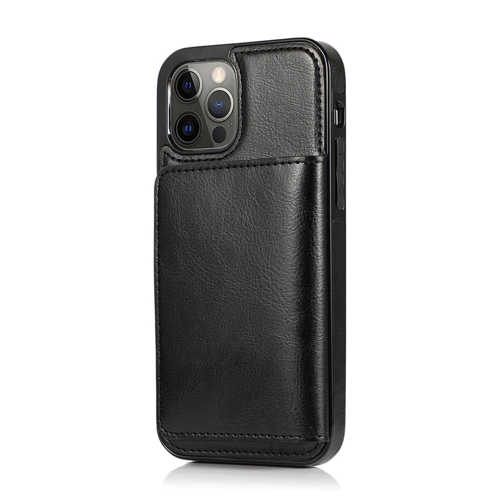 Leather Magnetic Card iPhone Case, Black
