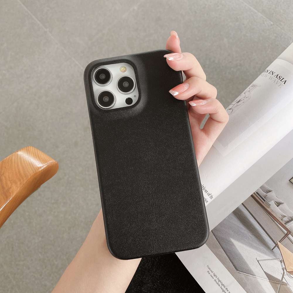 Plain Leather iPhone Case, Black