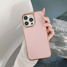 Load image into Gallery viewer, Plating Gold Edge Lychee Pattern iPhone Case, Pink