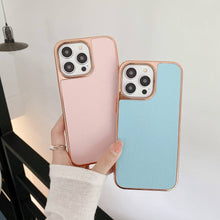 Load image into Gallery viewer, Plating Gold Edge Lychee Pattern iPhone Case, Pink and Blue View