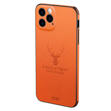 Load image into Gallery viewer, Deer Pattern Leather iPhone Case, Orange Side View