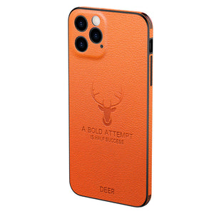 Deer Pattern Leather iPhone Case, Orange Side View