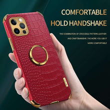 Load image into Gallery viewer, Crocodile PU Leather Finger Holder iPhone Case, Red in Hand Show