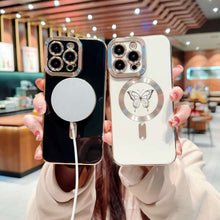 Load image into Gallery viewer, MagSafe Butterfly iPhone Case, Black White Wireless Charging Display
