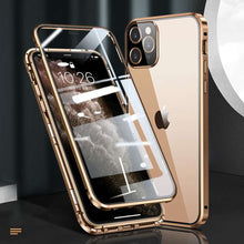 Load image into Gallery viewer, Magnetic Double Side Tempered Glass Camera Protection iPhone Case, Gold Overall View