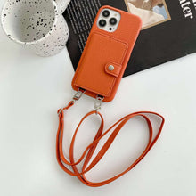 Load image into Gallery viewer, Apple iPhone Case Litchi Pattern With Lanyard Wallet Cover