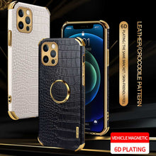 Load image into Gallery viewer, Crocodile PU Leather Finger Holder iPhone Case, Black White Front View