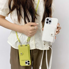 Load image into Gallery viewer, Handmade Wallet Bag With Lanyard iPhone Case, Model Show White and Green