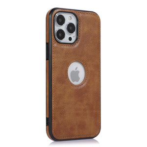 Logo Hole Leather iPhone Case, Brown