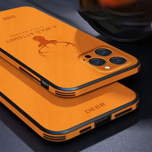 Load image into Gallery viewer, Deer Pattern Leather iPhone Case, Orange Top and Bottom View