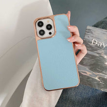 Load image into Gallery viewer, Plating Gold Edge Lychee Pattern iPhone Case, Light Blue