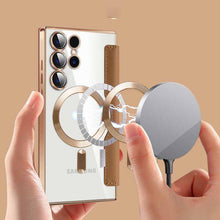 Load image into Gallery viewer, MagSafe Leather Flip Samsung Case Transparent Electroplated Magnetic Cover