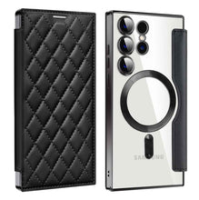 Load image into Gallery viewer, MagSafe Leather Flip Samsung Case Transparent Electroplated Magnetic Cover